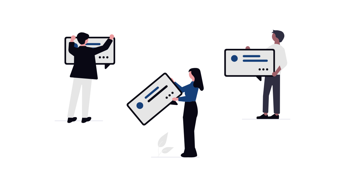 業務改善の相談をチャットで進めるイラスト